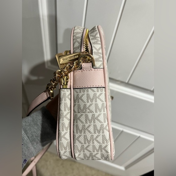 Michael Kors jet Set Travel Medium Logo Crossbody Bag purse pink gold - Picture 7 of 10